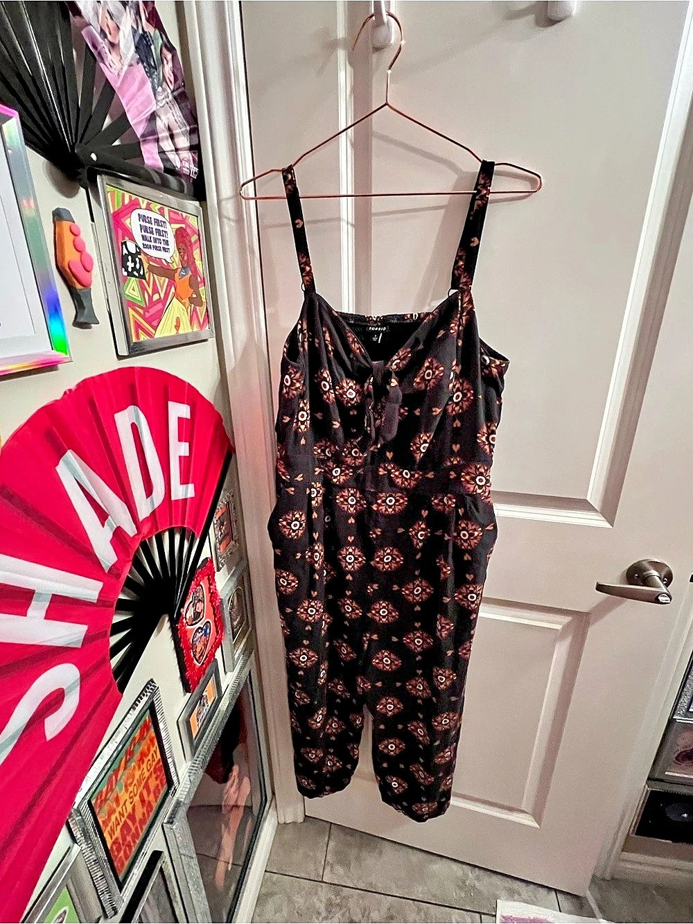 Torrid Rayon Slub Tie-Front Jumpsuit Black & Brown Size 12
